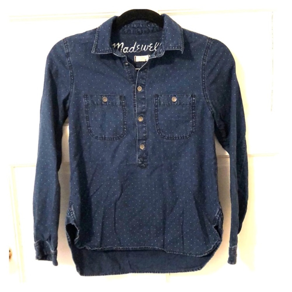Madewell Denim Chambray Polka Dot Top X Small